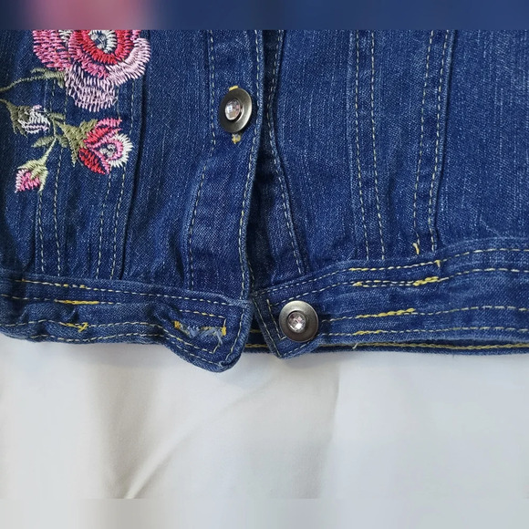 Vintage Nannette Kids Girls Pink Floral Embroidered Blue‎ Denim Jacket Size 4 - Picture 7 of 9